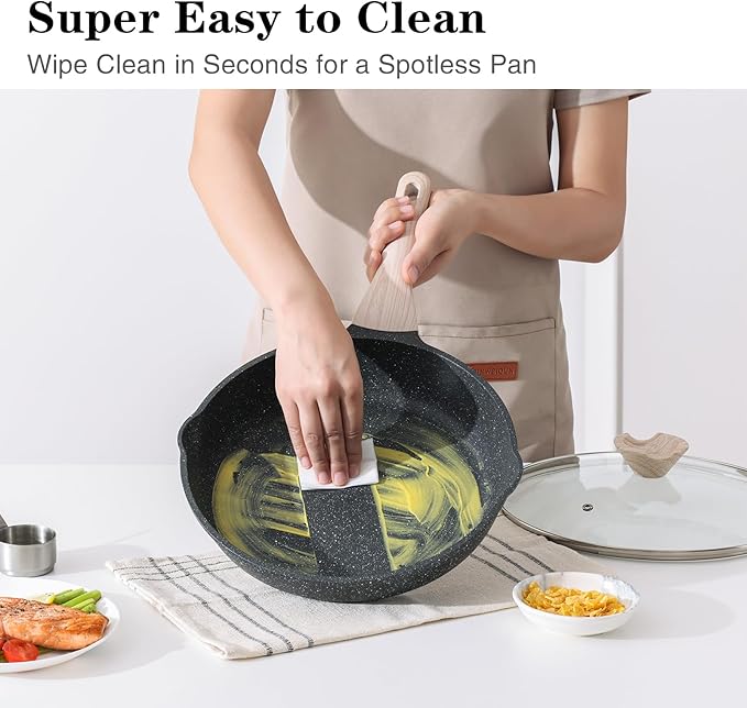 Kordisen Nonstick Frying Pan Skillet with Lid, 8 Inch Granite Egg Omelet Pan, Healthy and Non Toxic, Induction Compatible, PFOA Free
