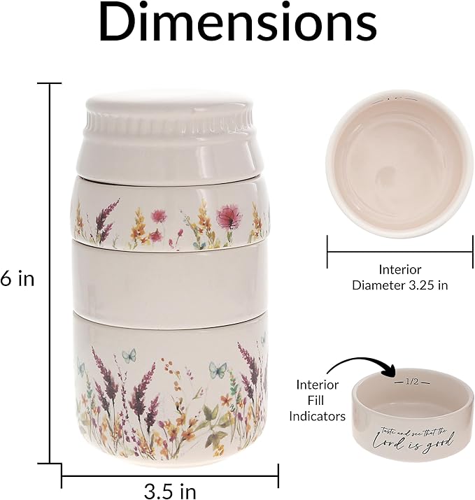 Pavilion Gift Company - The Lord - 6-inch Stackable Ceramic Kitchen Measuring Cup - ¼, ⅓, ½, 1 Cup, Rustic, Kitchen Summer Decor, Mason Jar Measuring Cup, 1 Count, Cream
