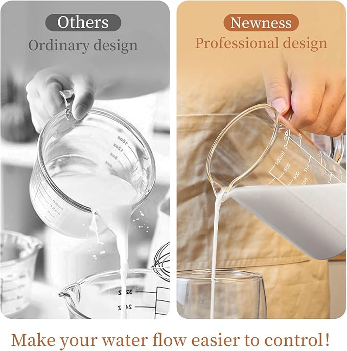 Newness Glass Measuring Cup with Handle, 700 ML (0.7 Liter, 2 3/4 Cup) Measuring Cup with Three Scales (OZ, Cup, ML/CC) and V-Shaped Spout, Measuring Beaker for Kitchen or Restaurant, Easy to Read