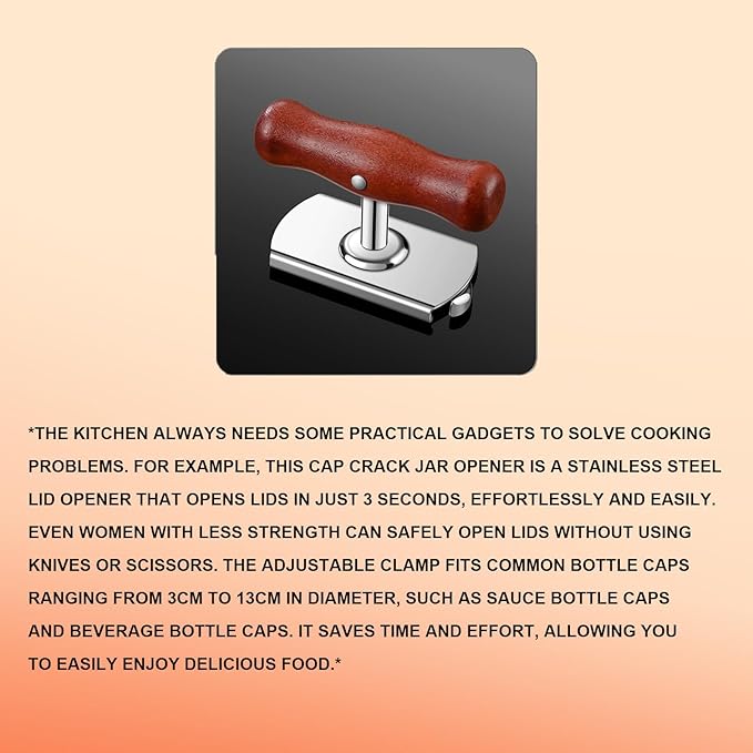 Jar Opener, Cap Crack Opener - Jar Opener for Weak Hands, Adjustable Multifunctional Jar Lid Opener - Easy to Grip and Open for Stuck Jars, Bottles & Lids (Wooden)