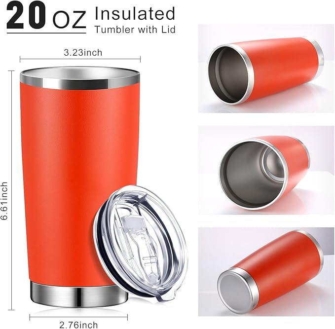 Sieral 36 Pack Stainless Steel Tumblers Bulk with Lids Double Wall Vacuum Insulated Coffee Cups Blank leakproof Powder Coated Tumblers for Engraving Wedding Graduation Party Favors(20 oz,Warm Color)