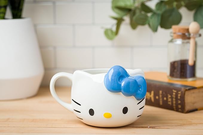Silver Buffalo Sanrio Hello Kitty Blue Bow Ceramic 3D Sculpted Mug, 20 Ounces