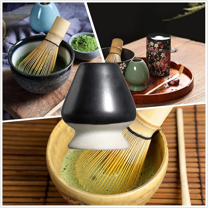 Matcha Tea Whisk Holder Ceramic Holder for Bamboo Matcha Chasen fit for Matcha Chasen Tea Set Accessories (Matt Black)