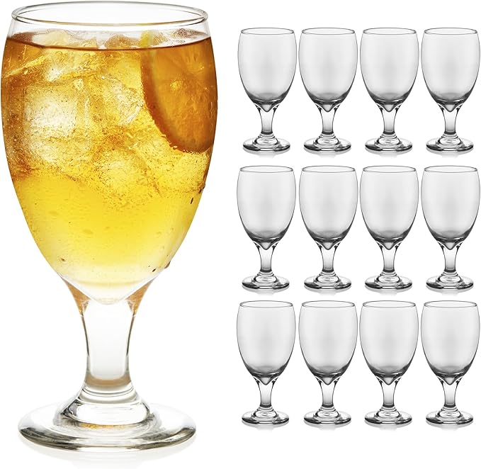 Libbey Classic Glass Goblets Set Of 12, Dishwasher Safe 16.25 Oz Drinking Goblets for Tea, Sangria and More, Ideal Stemmed Water Glasses for Parties