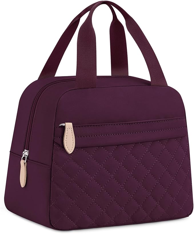 Insulated Lunch Bag for Women, Portable Lightweight Lunch Box for Adults, Reusable Small Lunch Tote Cooler Bags with Front Zipper Pocket for Work School Picnic(Wine Red)