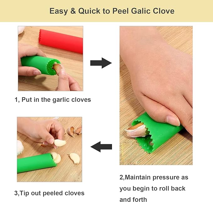 2 Set Silicone Garlic Peeler Easy Roller Tube Useful Garlic Odorfree Kitchen Tool (Black,Blue)