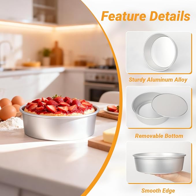 Beasea 10 Inch Cake Pans, 3 Pack Aluminum Alloy Large Round Cake Pan with Removable Bottom, Baking Layer Cheesecake Tin Mold for Wedding Birthday Party