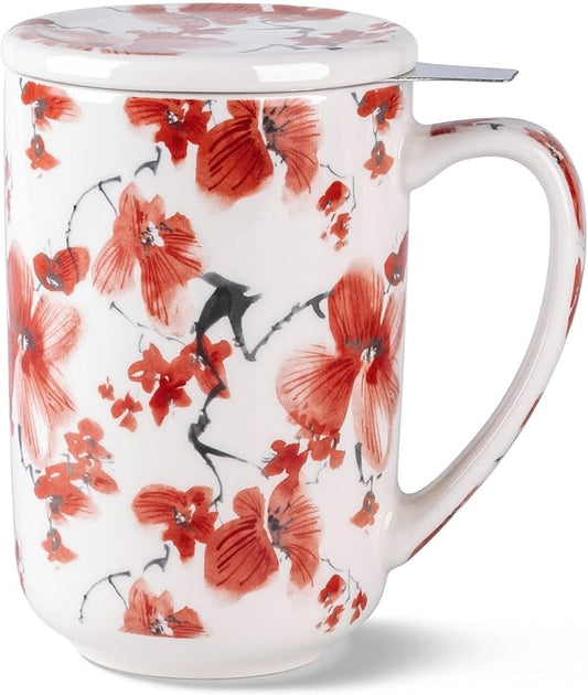 AmorArc Porcelain Tea Mug with Infuser and Lids, 18 Oz Coffee Cup Strainer with Bag Holder for Loose Leaf Tea, Steeping Coffee Mug for House-warming Wedding Birthday Gift