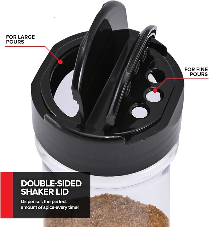 6 Pack 5.5 oz Round Plastic Spice Jars, Empty Seasoning Containers for Homemade Rub, Spices, Glitter, and More, Small Spice Containers with Black Shaker Lids and Heat-Induction Liner, Clear Spice Jars