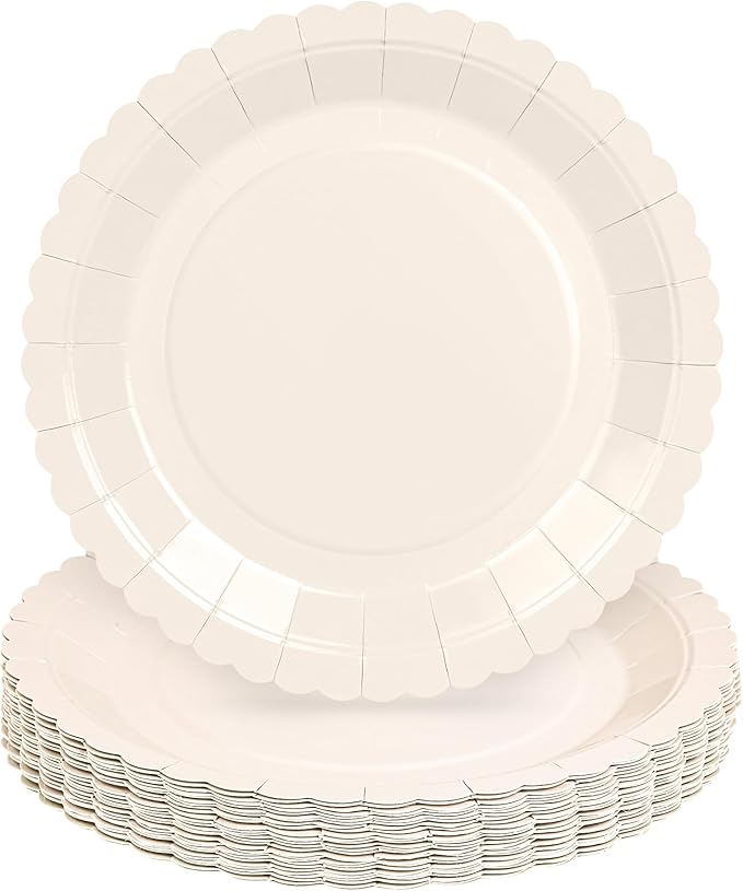 30 Pcs Ivory Paper Plates, 9 Inch Cream Scalloped Dessert Plates Disposable Ivory Dinner Paper Plates Wedding Plates Party Supplies for Baby Shower, Wedding, Bridal Shower, Birthday Party