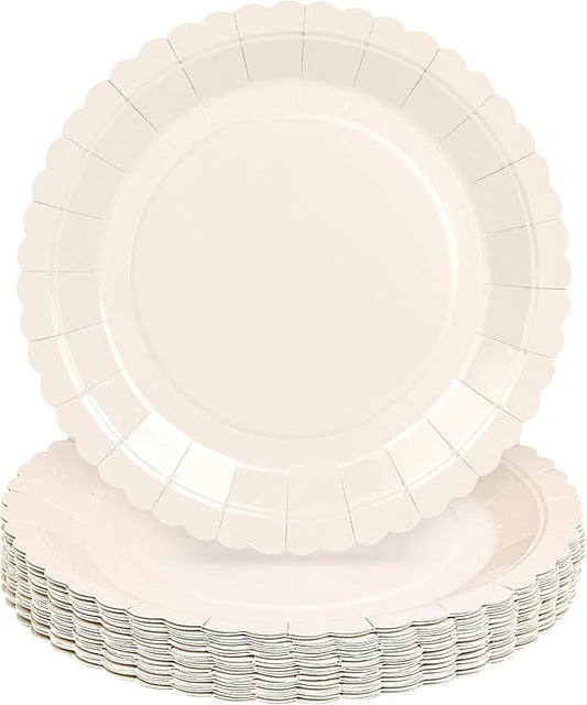30 Pcs Ivory Paper Plates, 9 Inch Cream Scalloped Dessert Plates Disposable Ivory Dinner Paper Plates Wedding Plates Party Supplies for Baby Shower, Wedding, Bridal Shower, Birthday Party