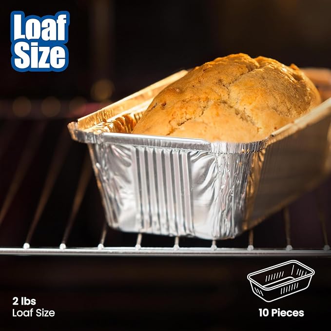 EHOMEA2Z Disposable Aluminum Loaf Pans 2lb for Baking, Serving and Storing - Heat Resistant Disposable Bread Loaf Pan Ideal for Hot/Cold Foods, Freezer & Oven Safe (50 Pack)