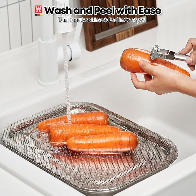Stainless Steel Colander Tray for Washing-Up Bowl, Multipurpose Rinse Strainer & Dish Drying Rack, Perforated Sink Lid for Vegetables & Fruits (Colander Lid)