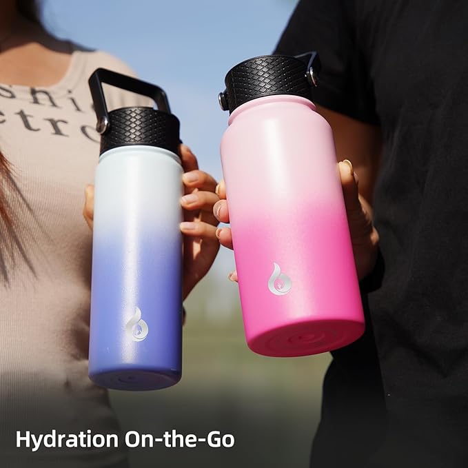 BJPKPK Insulated Water Bottles with Straw Lid, 27oz Stainless Steel Water Bottle with 3 Lids, Leak Proof BPA Free Metal Thermo, Mugs, Tumblers, Keep Cold Hot - Teakwood