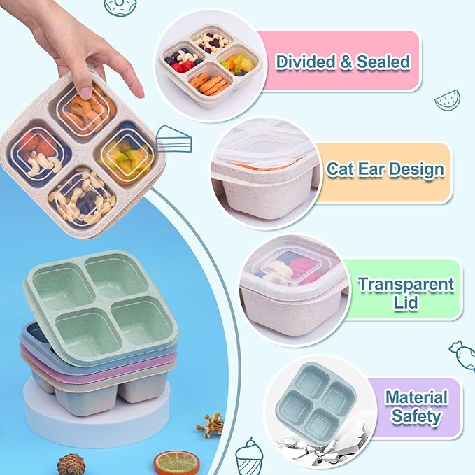 20 Pack Snack Containers, 4 Compartments Reusable Bento Snack Box for Meal Prep, BPA Free Lunchable Containers, Divided Food Storage Containers for Work, Picnic, Microwave and Dishwasher Safe