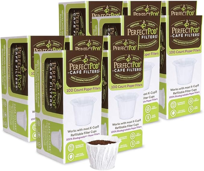 Cafe Filters Paper Liners for Reusable K Cup Coffee Pods by Perfect Pod - Fits All Brands, Compatible With All Refillable Capsules - Disposable Paper Filters (1,000-Ct)