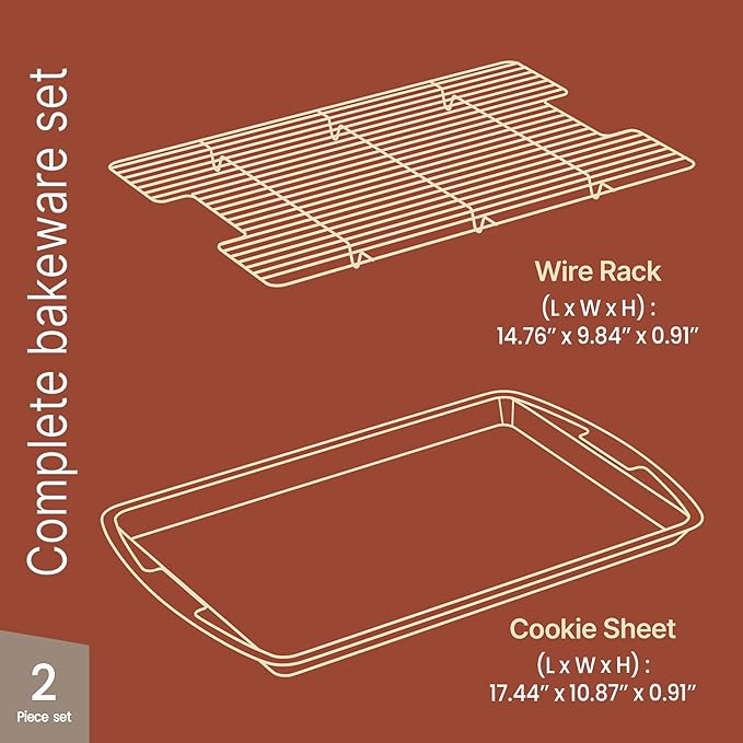 Cookie Sheet with Wire Rack Set, 2-Piece Nonstick Brown Marble Carbon Steel Pan & Cooling Rack, Space-Saving Stackable Set, PFOA, PFOS, PTFE Free, Oven Safe Up to 450°F, 17.4" Pan & 14.7" Rack