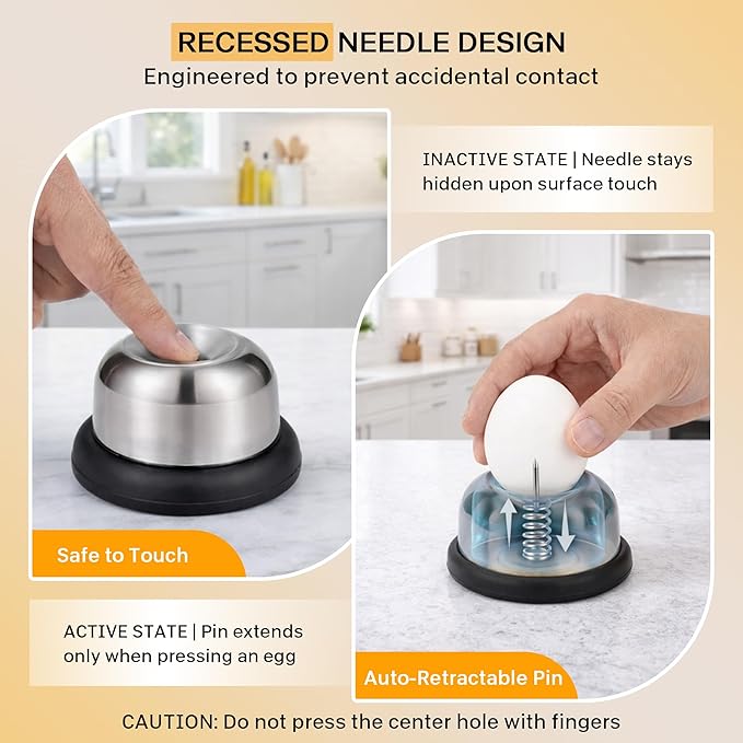 Egg Piercer for Hard Boiled Eggs, Stainless Steel Egg Poker with Retractable Safety Design, Egg Piercer Tool and Egg Punch for Raw Eggs, Anti-Rust Egg Pin, Black