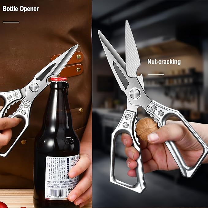 Heavy Duty Kitchen Scissors - 3.0mm Thickened Professional Stainless Steel Blades, All-Purpose Dishwasher Safe Meat & Poultry Shears for Cutting Chicken Bones, Food Prep