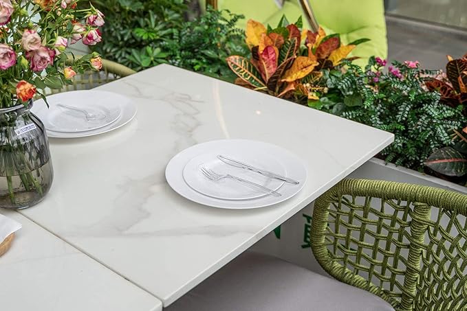 POSATE 60PCS White Disposable Plastic Plates, Heavy Duty Plates for Wedding/Party, 30PCS Dinner Plates 10.25’’ and 30PCS Dessert/Salad Plates 7.5’’, White Plates for Party Event