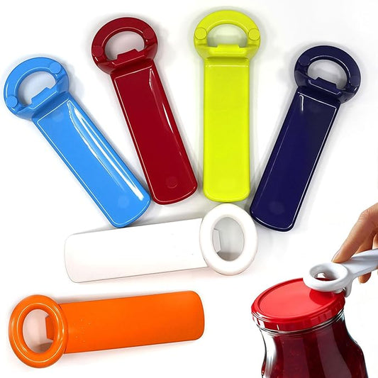 6 Pack Jar Key Opener - Plastic Jar Lid Opener with Easy Grip Hand Held 5.5" Colorful Design for Weak Hands, Elderly & Children