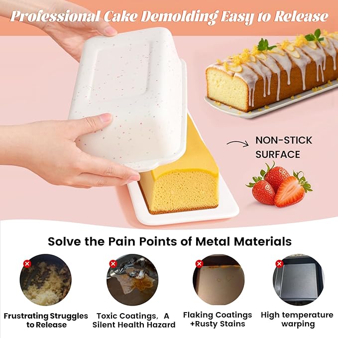 SJ Silicone Bread Loaf Pan with Metal Reinforced Frame, 9.5 x 5 in Non-stick Silicone 1 lb Loaf Pan for Baking, 1 Pack Durable Bread Pan for Oven Dishwasher Safe - Cream