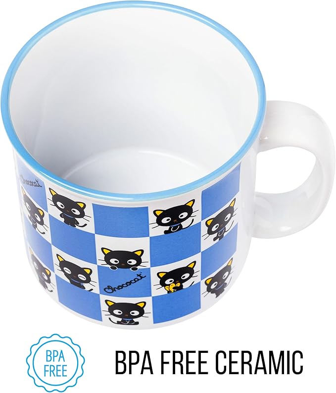 Silver Buffalo Sanrio Hello Kitty and Friends Chococat Checkered Pattern Ceramic Camper Mug, 20 Ounces