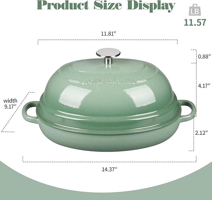 Enameled Oval Cast Iron Dutch Oven Pot with Lid, Bread Dutch Oven for Sourdough Bread Baking, Dutch Oven Bread, Bread Oven, 6QT, Sage Green
