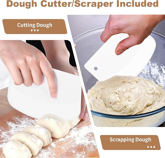 2 Pack 13-Inch Danish Dough Whisk with Dough Scraper, Premium Stainless Steel Bread Whisk Mixer with Ergonomic Wooden Grip, Ideal for Sourdough, Pizza Dough & Pastry Making