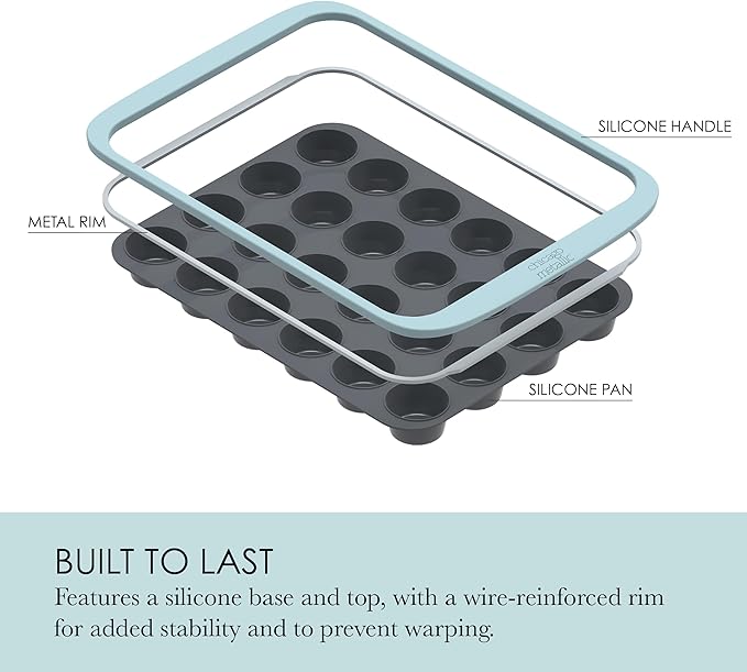 Chicago Metallic 24-Cup Silicone Muffin Pan, Nonstick Bakeware with Wire-Reinforced Rim, BPA-Free Food-Grade Silicone, Oven Safe to 428°F, Dishwasher Safe, Easy Cupcake Release