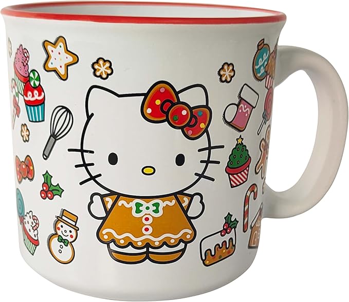 Silver Buffalo Sanrio Hello Kitty Christmas Holiday Gingerbread Ceramic Camper Mug, 20 Ounces