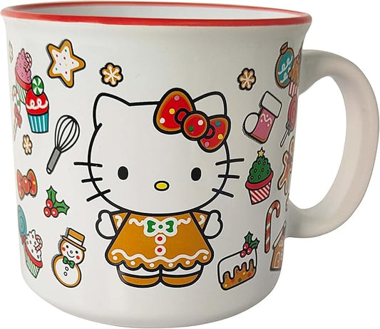 Silver Buffalo Sanrio Hello Kitty Christmas Holiday Gingerbread Ceramic Camper Mug, 20 Ounces