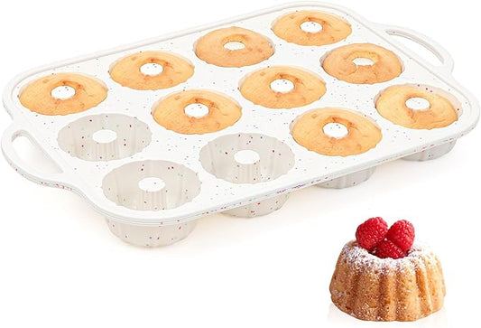 3 Inch Silicone Mini Fluted Tube Cake Pans with Metal Reinforced Frame, 12-Cavity Mini Flan Molds, Non-stick Silicone Baking Mold(1 Pc)