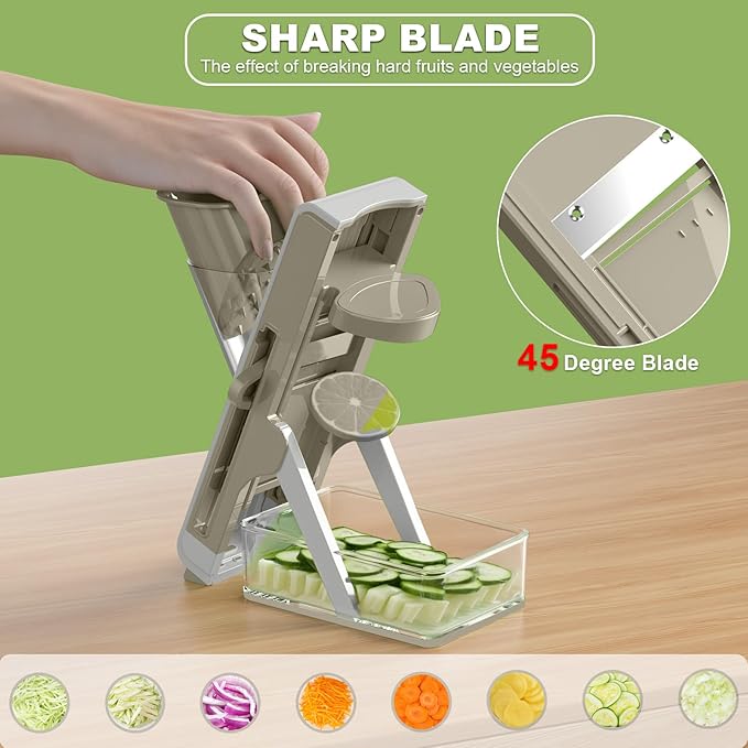 Eletronova Safe Mandoline Slicer for Kitchen, Vegetable Slicer for Kitchen，Kitchen Food Slicer, French Fry Cutter Julienne Dicer for Vegetables Grey (White & Green) (Grey & Draw Gray)