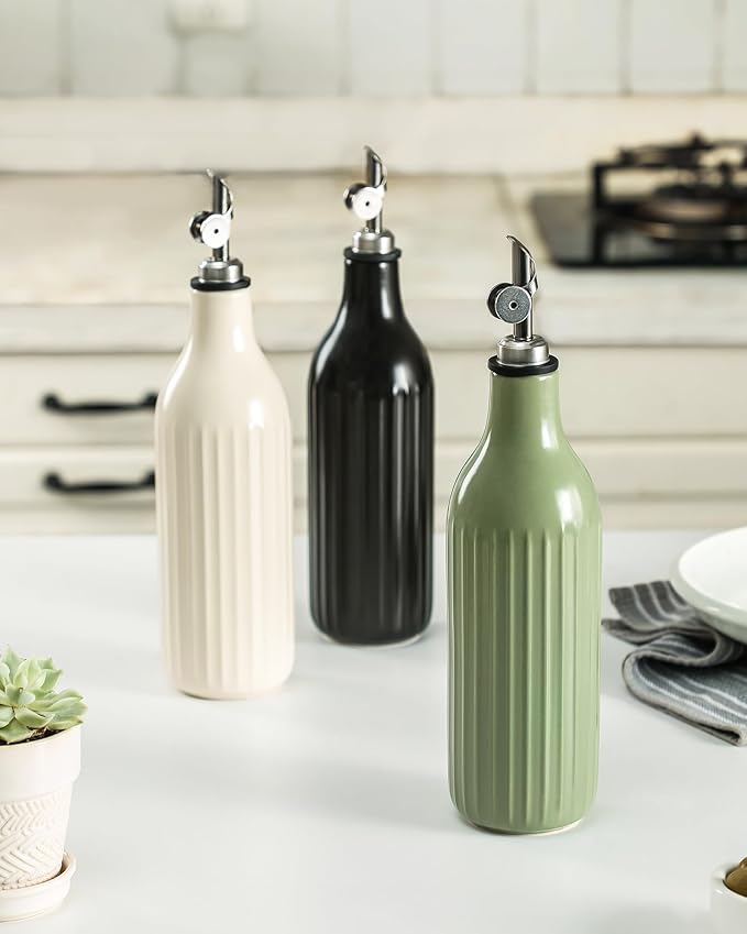 FE FUN ELEMENTS Olive Oil Dispenser Bottle, 19 oz Oil Dispenser for Kitchen and Vinegar Dispenser Bottle, Suitable for Vinegar, Coffee Syrups & Other Liquids, Green