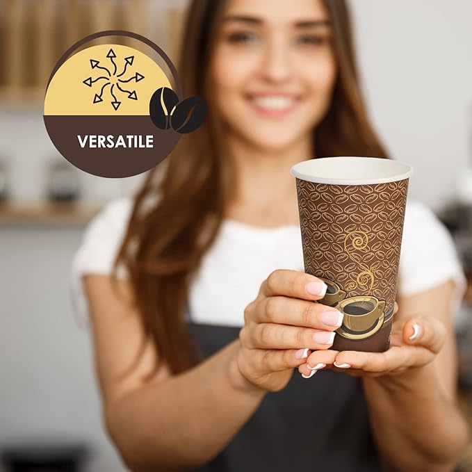 PAMI Disposable Coffee Cups, Single-Use Paper Cups, To-Go Hot Beverage Cups for Espresso Coffee Tea Hot Chocolate, Leak Resistant, Cafe & Home Use (1000, 16oz)