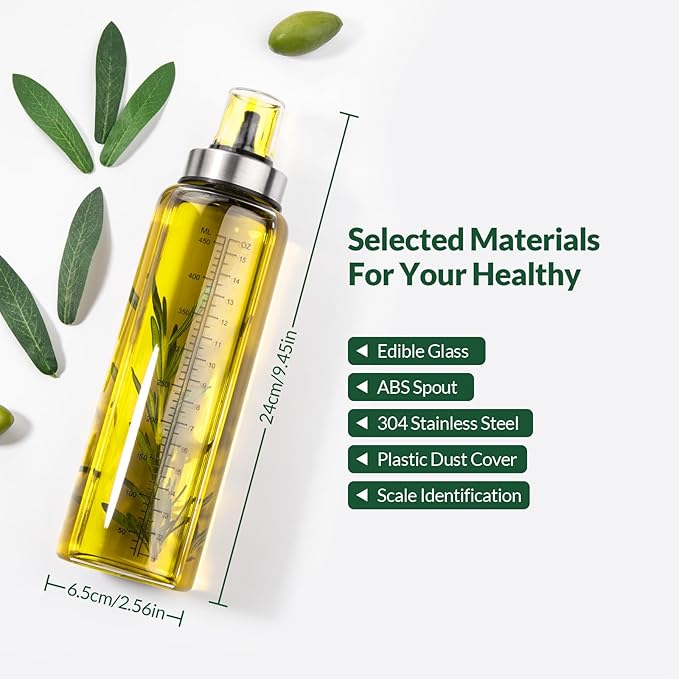 hotder Oil Bottles, Olive Oil Dispenser, Oil Dispenser Bottles, Oil Dispenser, Oil Dispenser Bottle for Kitchen, Glass Oil Bottle 500ml, Easy Refill & Cleaning Non-Drip Spout (450ML)