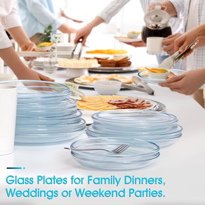 NUTRIUPS 2 Pack 9 inch Glass Plates - with Lipped Edge - Clear Tempered Glass Dinner Plates, Glass Serving Dinnerware for Pasta, Salad, Dishwasher and Microwave Safe