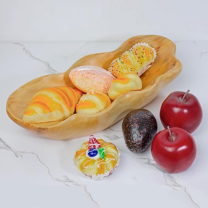Wooden Fruit Bowl Handcrafted Wood - Natural Fruit Basket for Kitchen Counter Display, Decorative Bowl for Apples, Oranges, Pineapples (15 Inch)