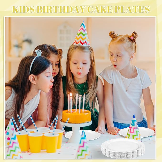 30 Pcs Scalloped Plates 9 Inch Disposable White Paper Plates Cute Dessert Cake Plate Dinner Party Plate for Wedding, Birthday, Graduation