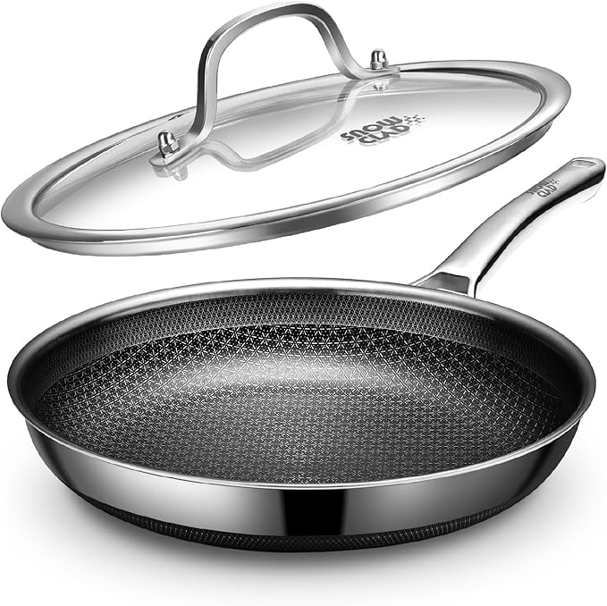 Non Stick Frying Pans, 12-inch with Lid, Hybrid Frying Pans Nonstick,non stick Skillets Stainless Steel, Dishwasher & Oven-Safe, Induction Compatible Cooking Pan, PFOA Free Cookware