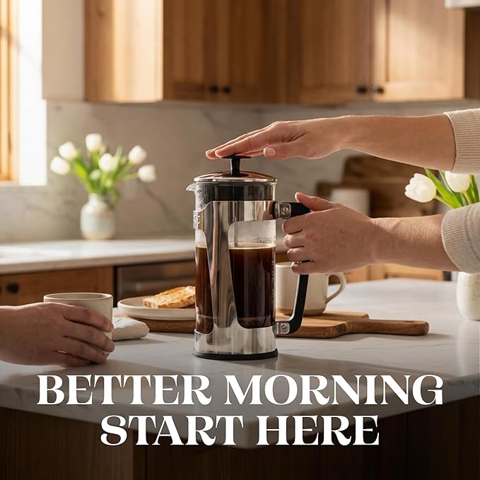 ESPRO P5 French Press Coffee Maker – Patented Double Micro-Filter for Grit Free Brew, Heat-Resistant Thicker Borosilicate Glass Coffee Press – (18 oz)