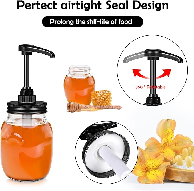 Honey & Maple & Syrup Mason Jar Dispenser Pumps, Use for 2.75 Inch Regular Mouth, Stainless Steel Cap ande Food Safety Jam Pump,Suitable for Coffee,Ketchup,etc.NO JAR No Rust