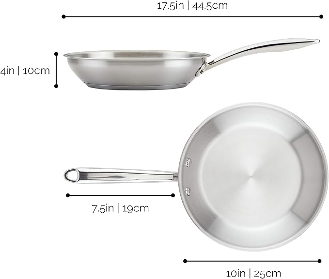 Rachael Ray Professional Stainless Steel, Compatible with All Cooktops, Induction Ready, Dishwasher and Metal Utensil Safe, 10-Inch Frying Pan
