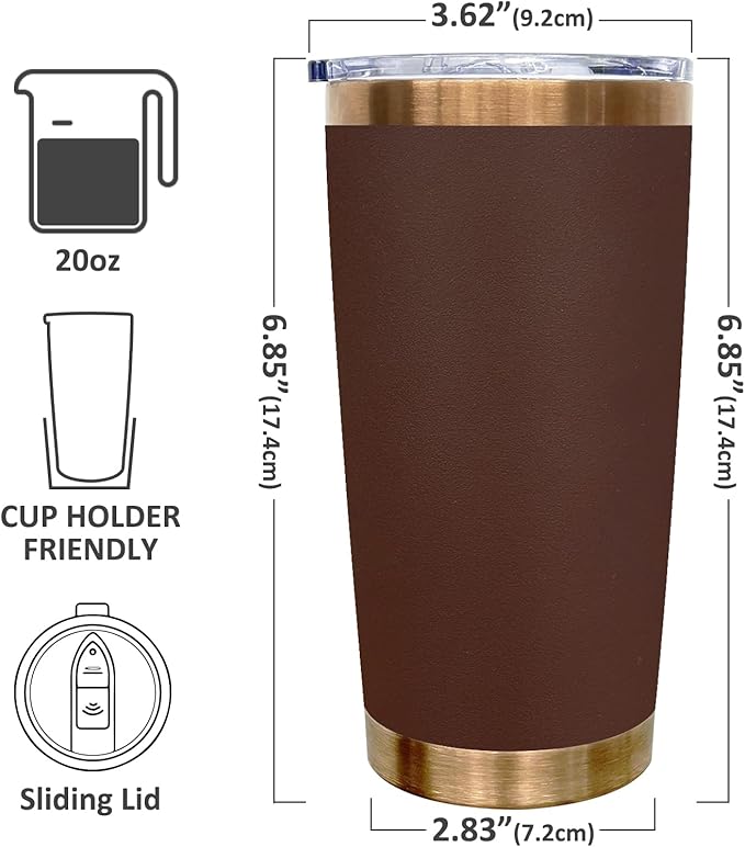 20 oz Tumbler Bulk 4 Pack Stainless Steel Tumblers with Lids and Straws, Double Wall Vacuum Insulated Travel Coffee Mug for Laser Engrave, Powder Coated Cups for Hot and Cold Drinks (Brown,4 pack)