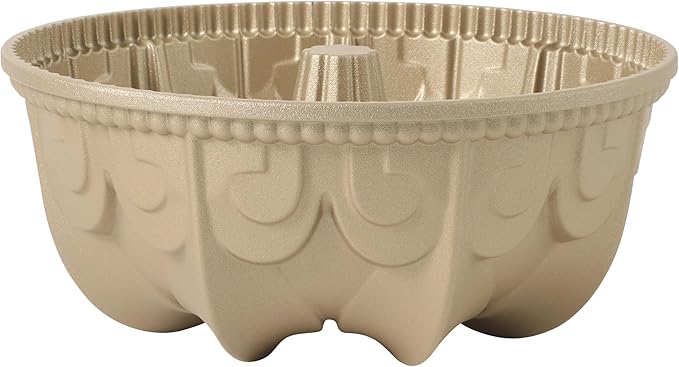 Martha Stewart Dunelle Decorative Fluted Cast Aluminun Round Cake Pan – 12-Cup Nonstick Tube Pan, Champagne Gold Bakeware