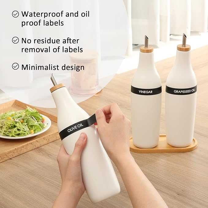 HOMCDALY Olive Oil and Vinegar Dispenser Set, Two 16oz Ceramic Oil Dispenser for Kitchen, Kitchen Dispenser Bottle for EVOO Vinegar Syrups, Modern Farmhouse Design| Set of 2 – white