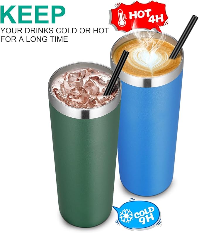 VEGOND Stainless Steel Tumblers Bulk 12 Pack, 20 oz Vacuum Insulated Skinny Tumblers with Lids and Straws, Double Wall Coffee Mug, Travel Water Cup