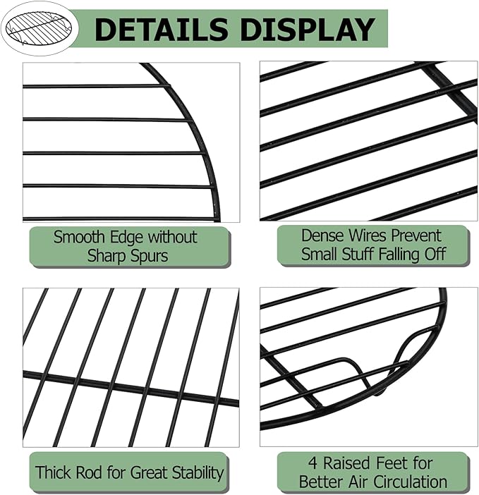 TeamFar Cooling Rack Set of 4, Coated Stainless Steel 7.5inch Round Cooking Wire Rack for Baking/Roasting/Steaming/Grilling/Cooling, Healthy & Sturdy, Oven Safe & Anti-melt, Easy Clean