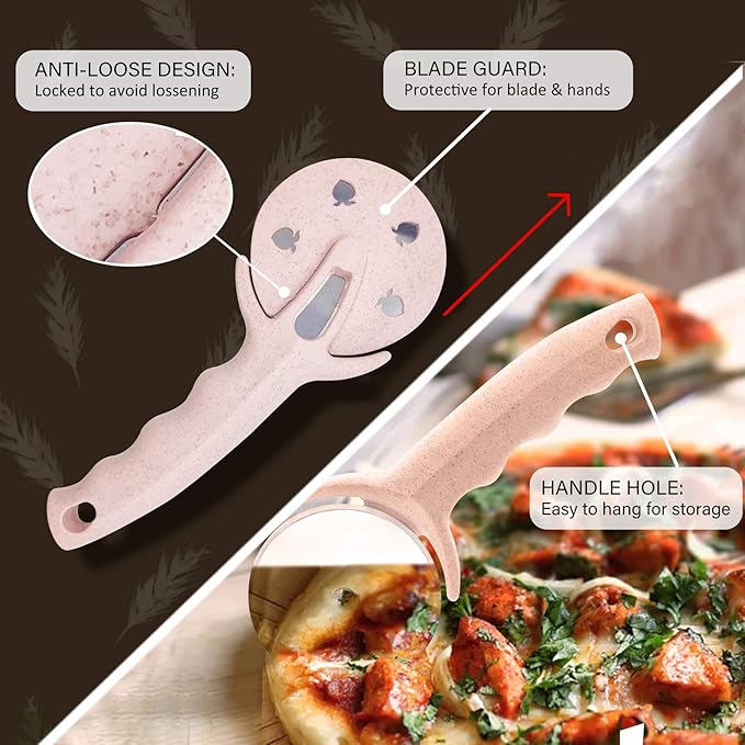 Pizza Cutter Wheel, Stainless Steel Pizza Cutter with Cover, Super Sharp Pizza Slicer-Dishwasher safe,Smooth Rotating Pizza Wheel Safe with Healthy Material (Pink）